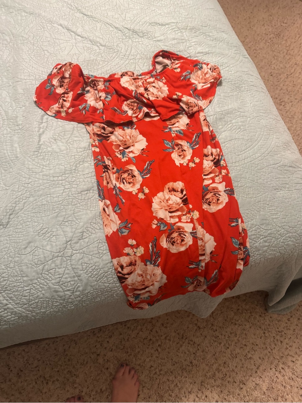 Girls Red Floral Off-Shoulder Dress
